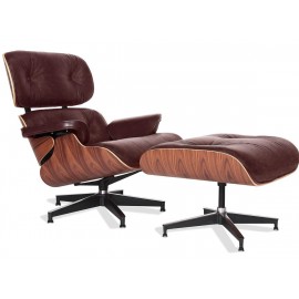 Eames Lounge Chair replica in aged vintage leather.