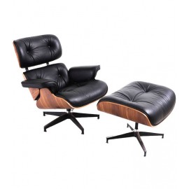 Replica James Lounge Chair in Leatherette and Walnut Wood