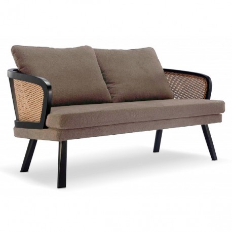 Loveseat Leeds bank in natuurlijk rotan en katoenen kussen